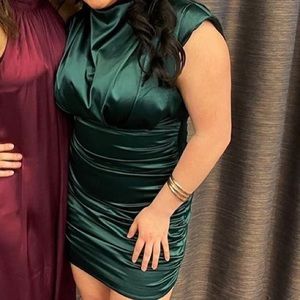 Satin Green High Neck Dress